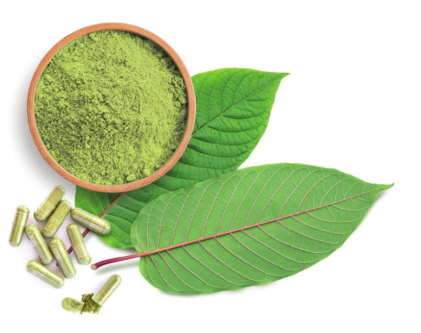 Kratom powder, capsules, and leaf